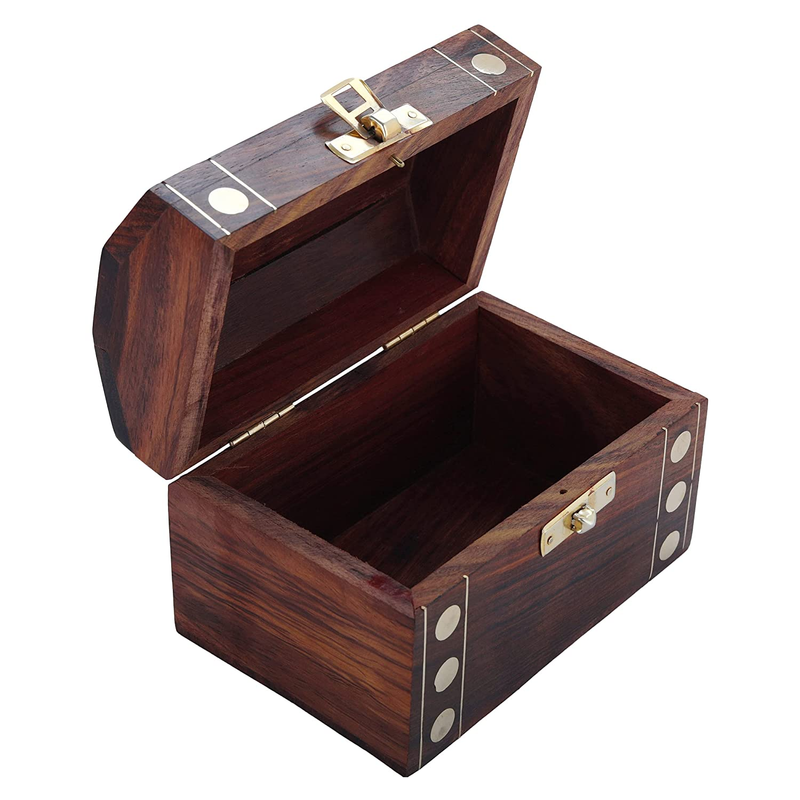 Ortus Wooden Brass Box Treasure Chest Safe Money Piggy Bank Bank Money Wooden Box Piggy Coin Handmade Kids Safe Saving Gift Adults Vintage Gifts Storage